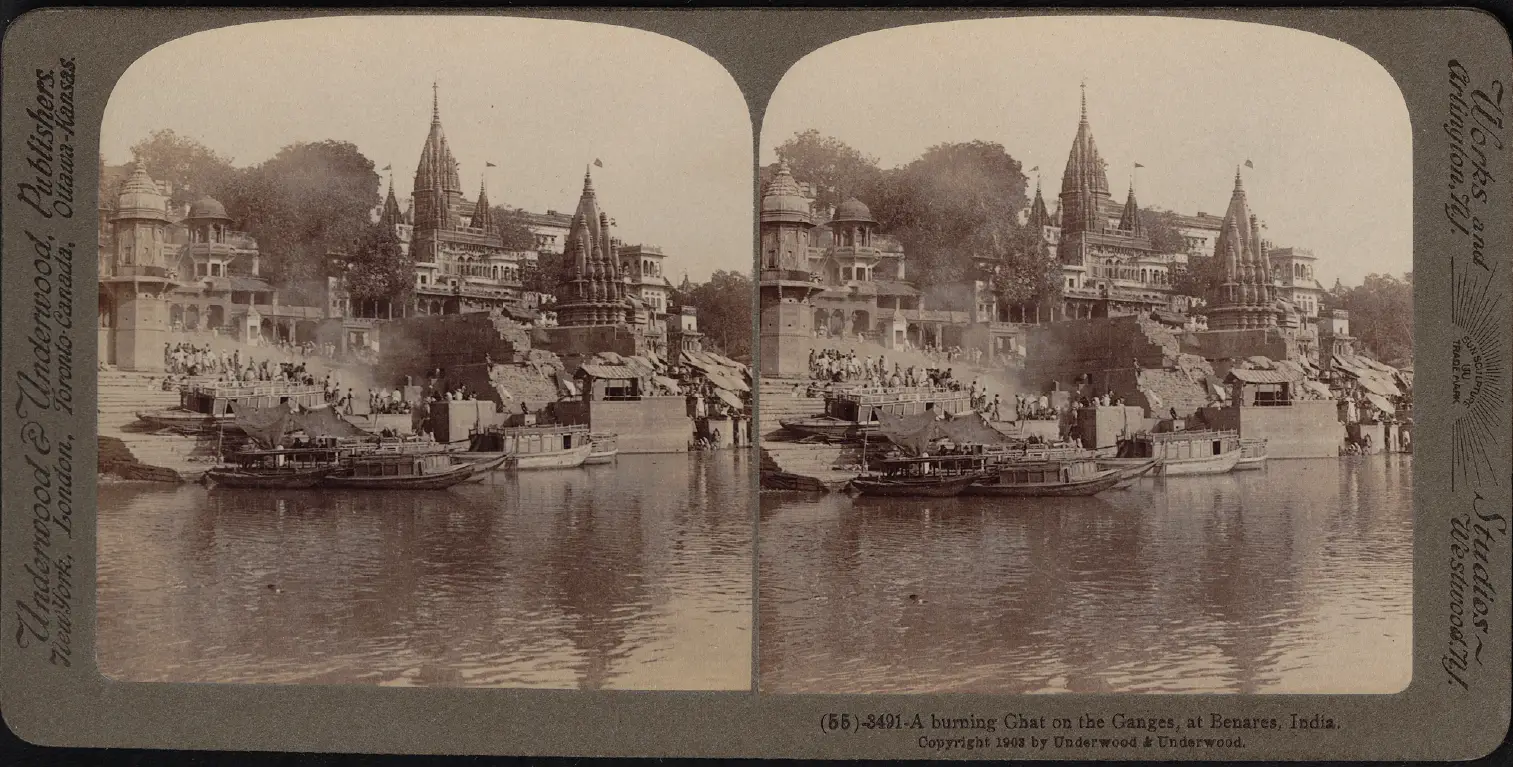 A burning-ghat on the Ganges at Benares